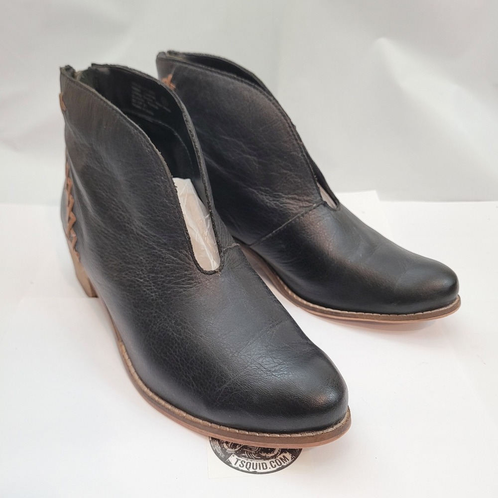 Monkee Genes Leather Ankle Boots Women 7.5 Black V-Cut Whipstitch NMLB0277-001